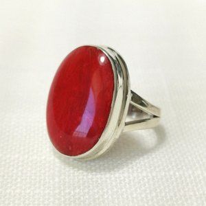 Red sponge coral geometric ring in sterling silver size 6